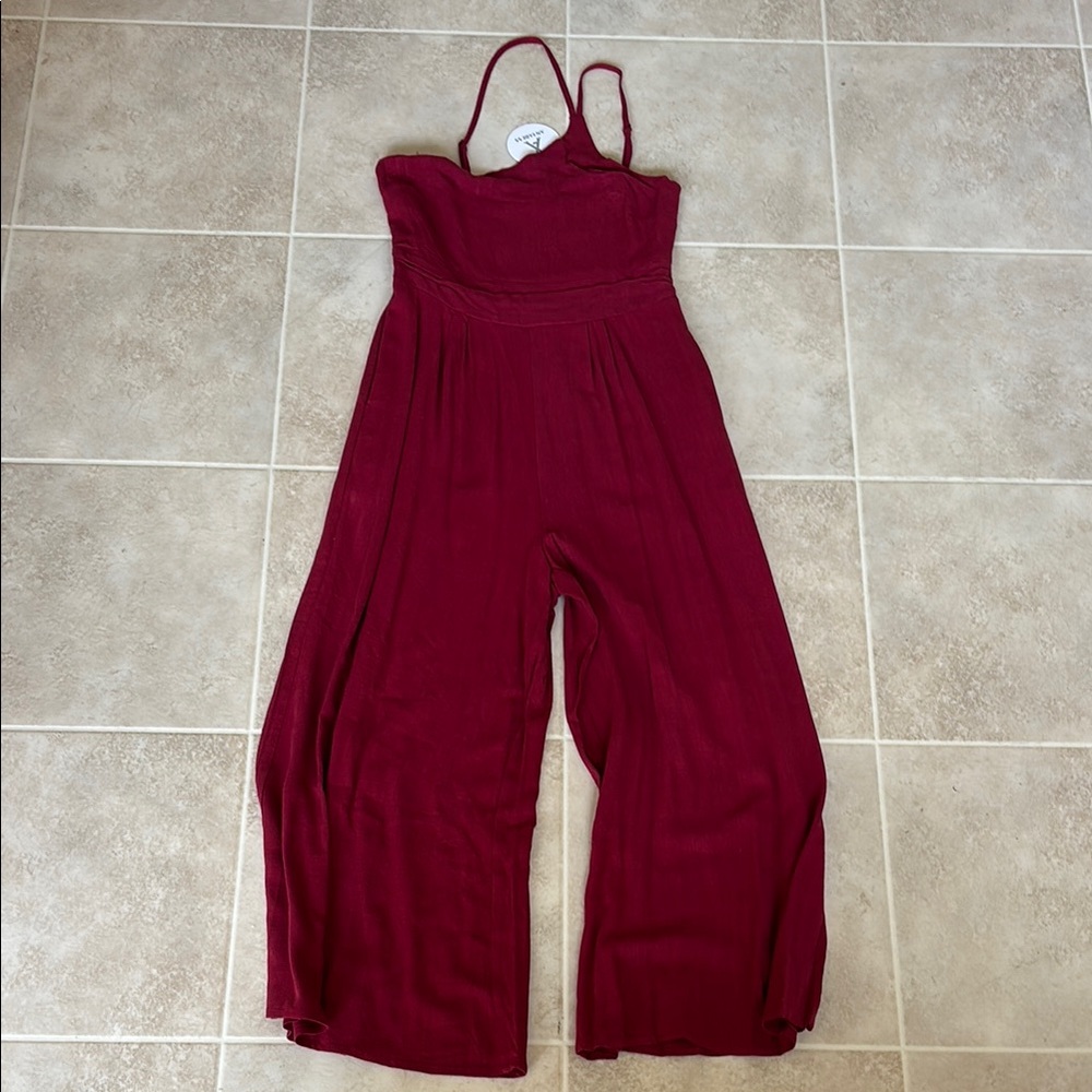 One Shoulder Burgundy Jumpsuit with Pockets